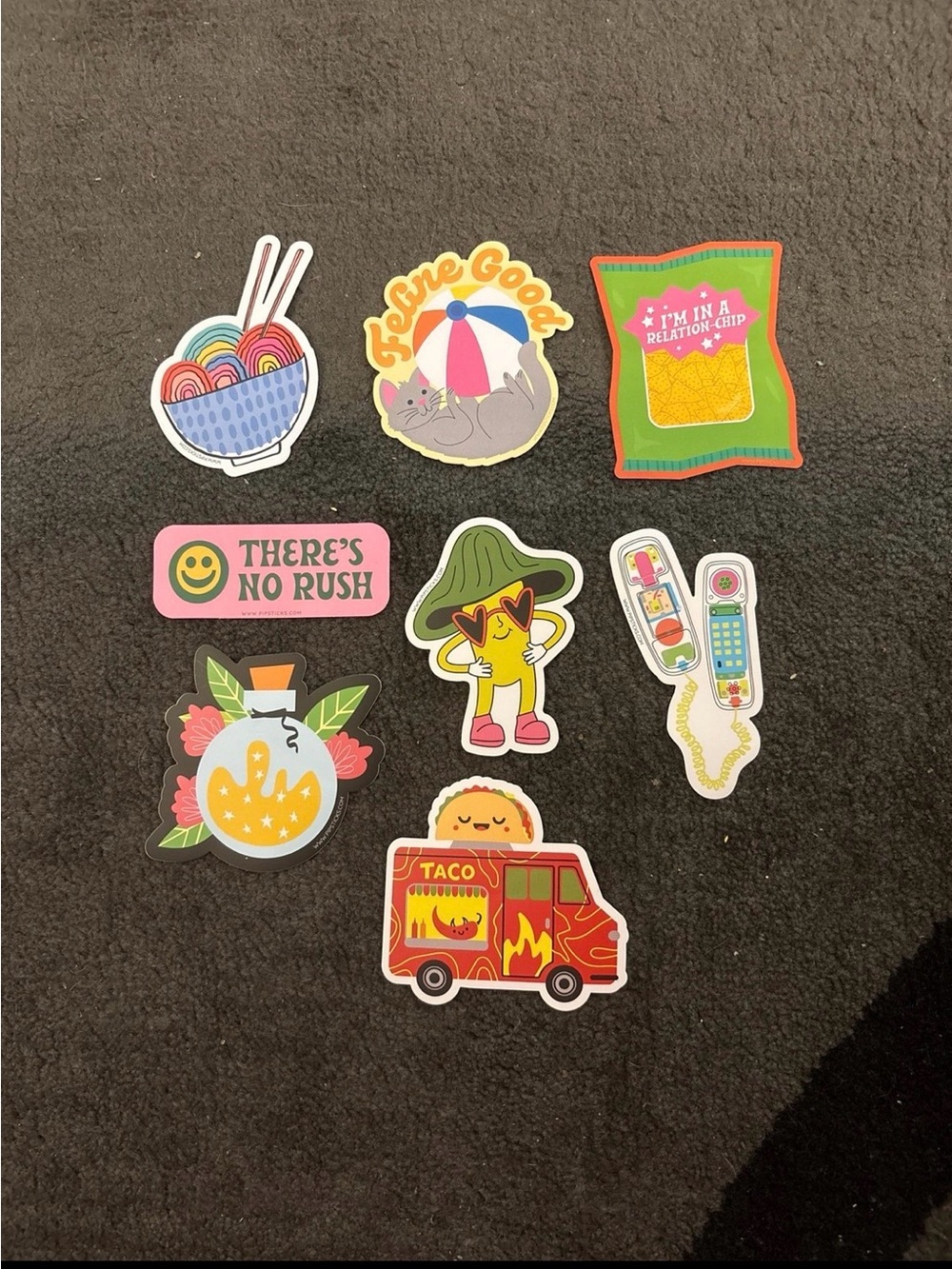 Pipsticks 8 vinyl stickers taco truck no rush phone cat noodles
